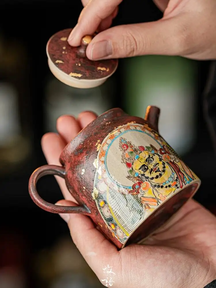Hometown Yellow God Of Wealth Teapot Household Retro Jingji Style Thangka Kung Fu Tea Set Gift High-End