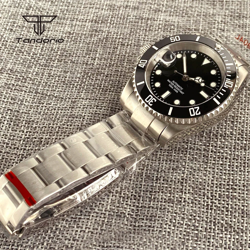 Tandorio Left-Handed 40mm Steel Automatic Watch for Men Sapphire Crystal Date Luminous Mechanical Wristwatch Ceramic Bezel