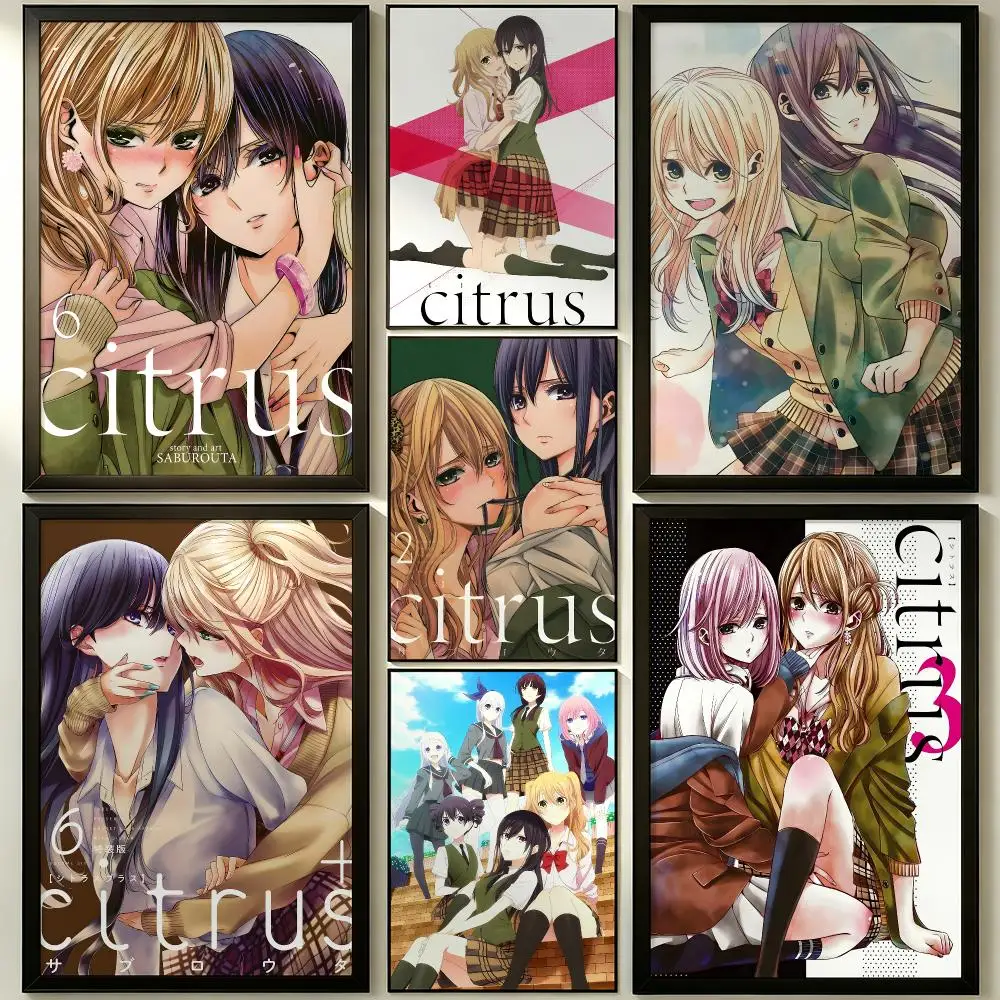 Citrus Aesthetic Romance Anime Self-Adhesive Poster Waterproof Removable HD Print for Bedroom Living Room Wall Decor Poster