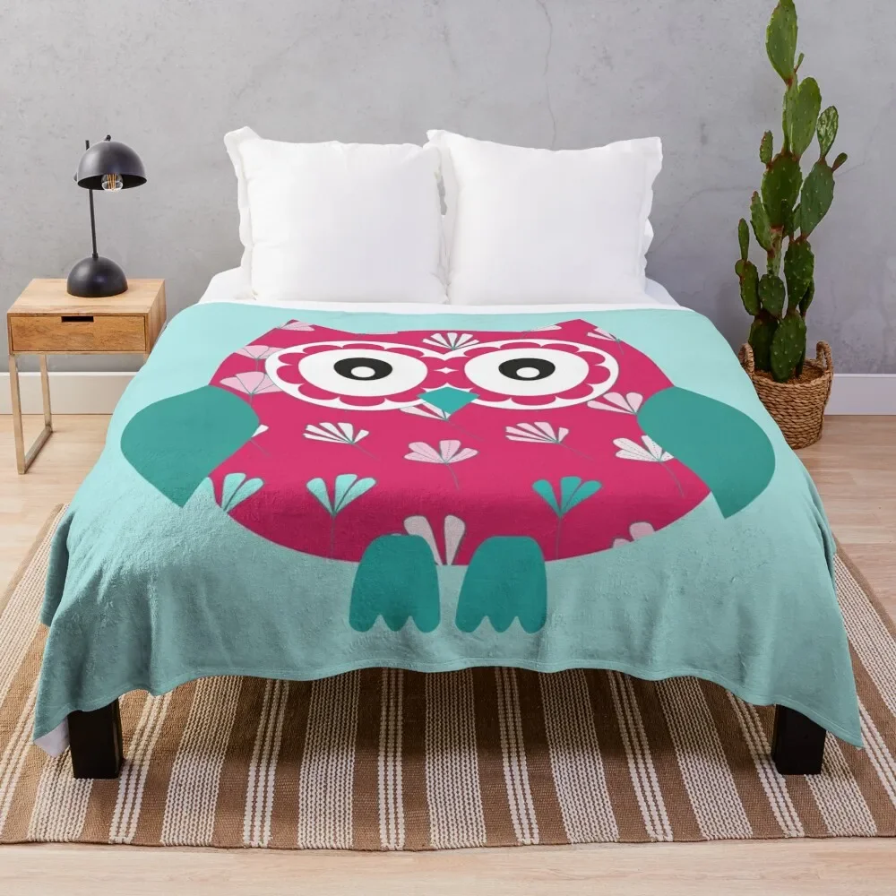 

Cute Owl with Floral Pattern in Pink and Teal Throw Blanket Fashion Sofas Hairys Blankets