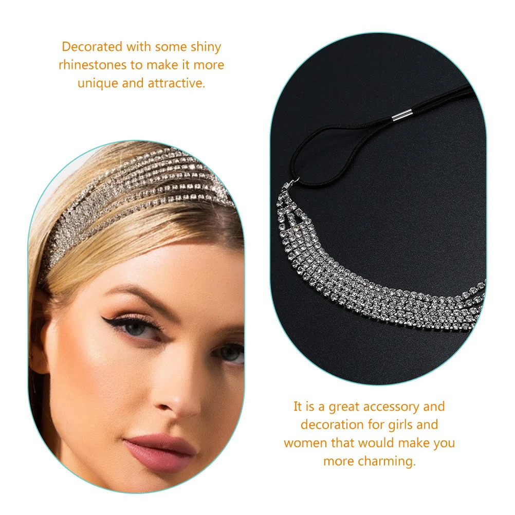 

Rhinestones Headband For Women Layered Silver Head Chain Hair Accessory Bridal Wedding Party Wear Lightweight Alloy