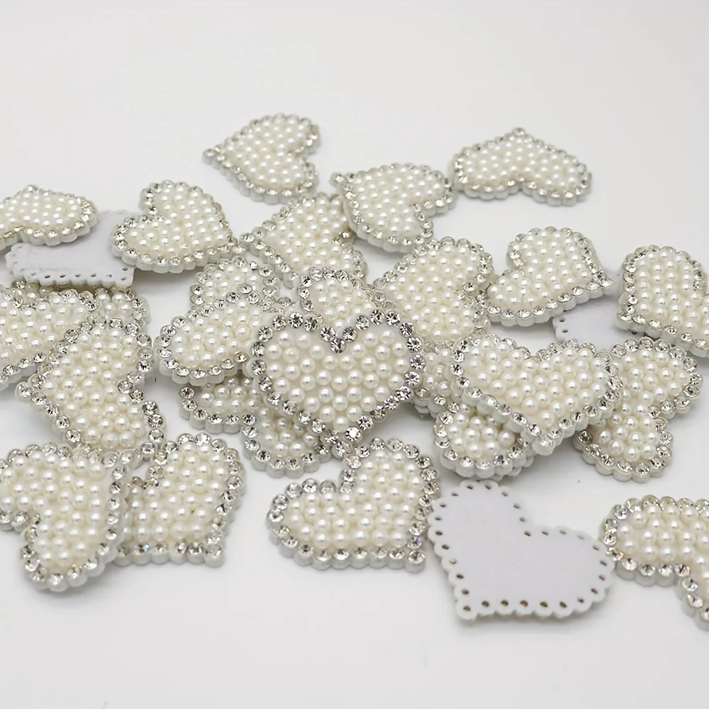 12Pcs 42MM Star Heart 3D Pearl Rhinestone Applique for DIY Clothes Crafts Decor Patches Headwear Hair Bow Accessories