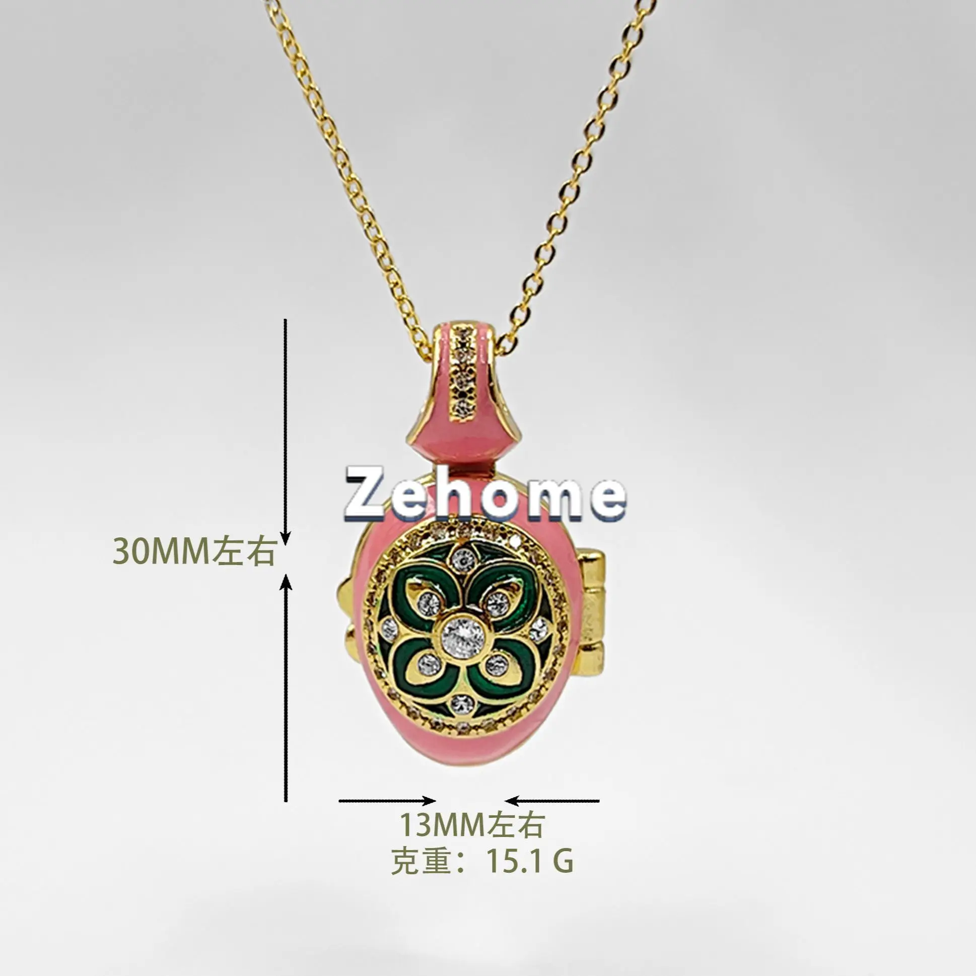 Enamel colored egg can be opened and closed, micro-inlaid zircon pendant, fringed copper gold-plated enamel necklace.