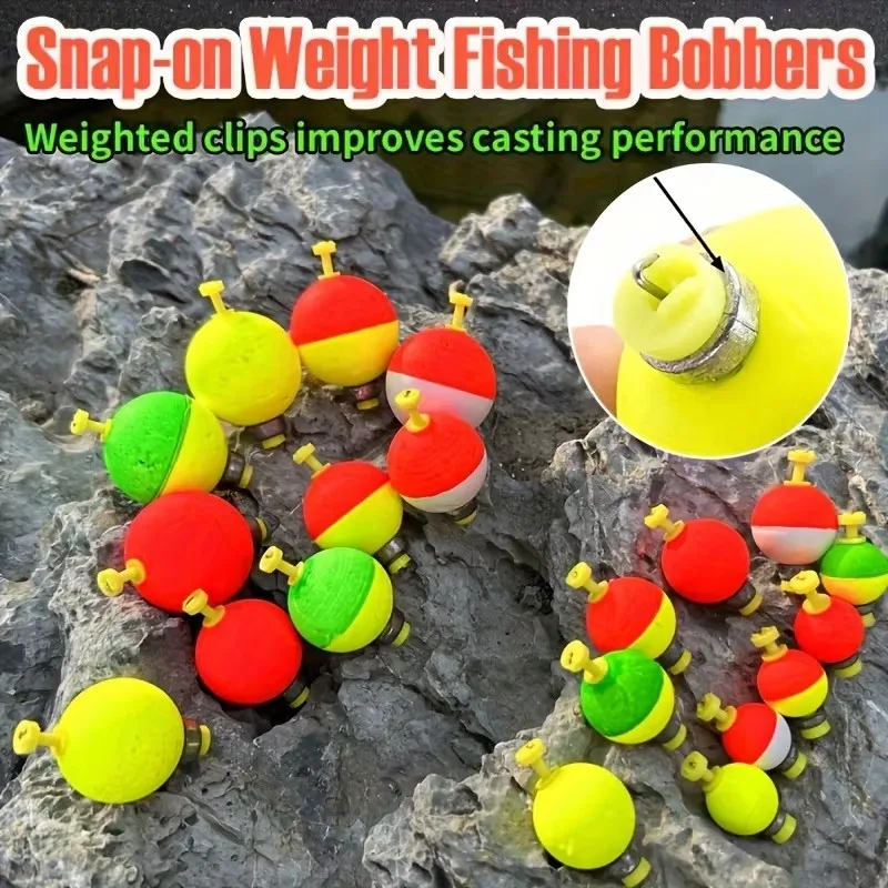 5pcs Snap-On Ball Fishing Bobber Floats Kit - Handmade EVA Foam Corks for Crappie, Bluegill, Panfish & Catfish