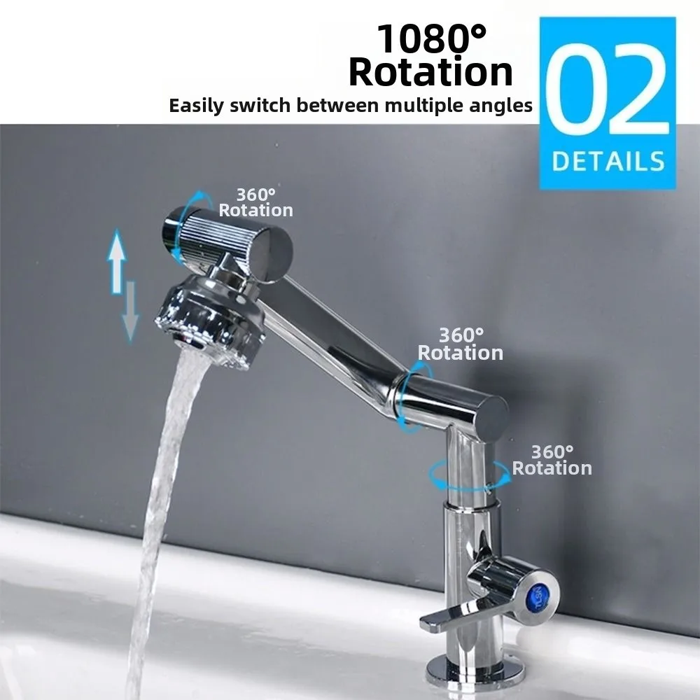 360° Rotating Robotic Arm Faucet Hot and Cold Water Flexible 360°Rotating Bibcock Water-Saving Adjustable Dual Mode Faucet