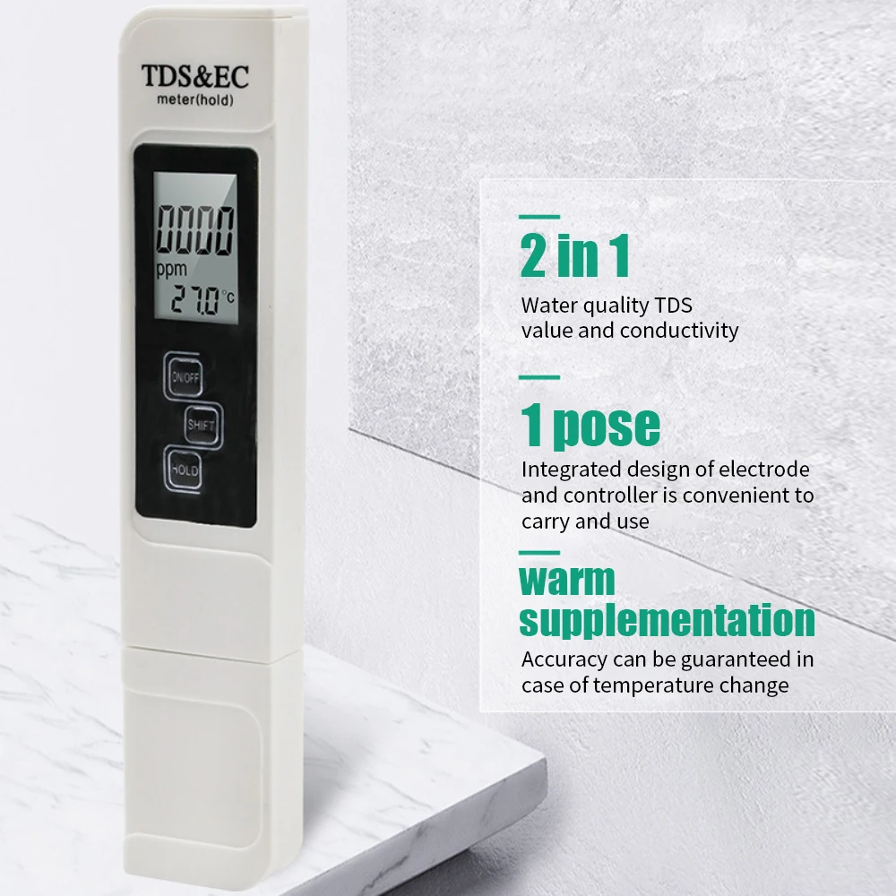 LED Digital Water Quality Tester TDS EC Meter Range 0-9990 Multifunctional Water Purity Temperature Meter TEMP PPM Tester