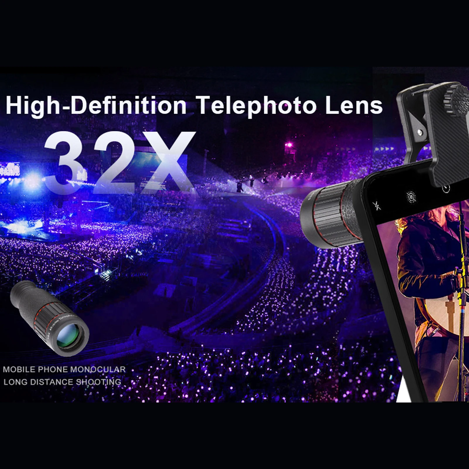 Smartphone Photography With Professional Telephoto Lens Attachment Universal HD Optical Cell Phone As shown