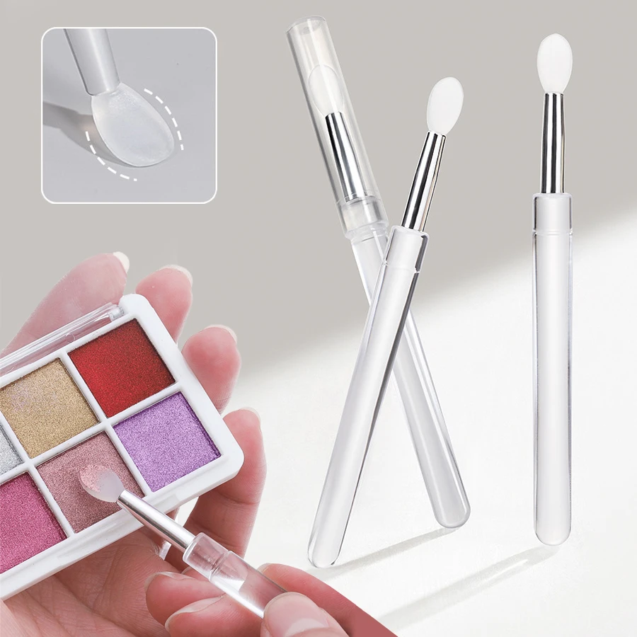 

2Pcs Silicone Nail Art Brush Set Transparent Mirror Glitter Powder Chrome Pigment Applicator Sticks for Nail Art Decoration
