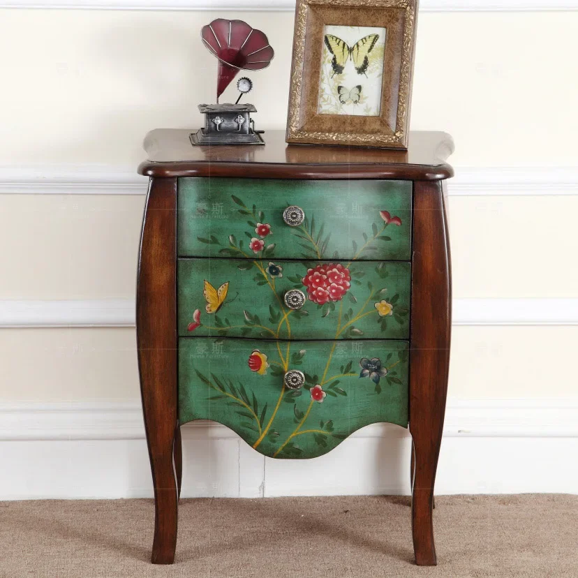 

Pastoral Painted Furniture Special Locker Three Bucket Bedside Table Small Storage Cabinet Sofa Sitting Room Cabinet
