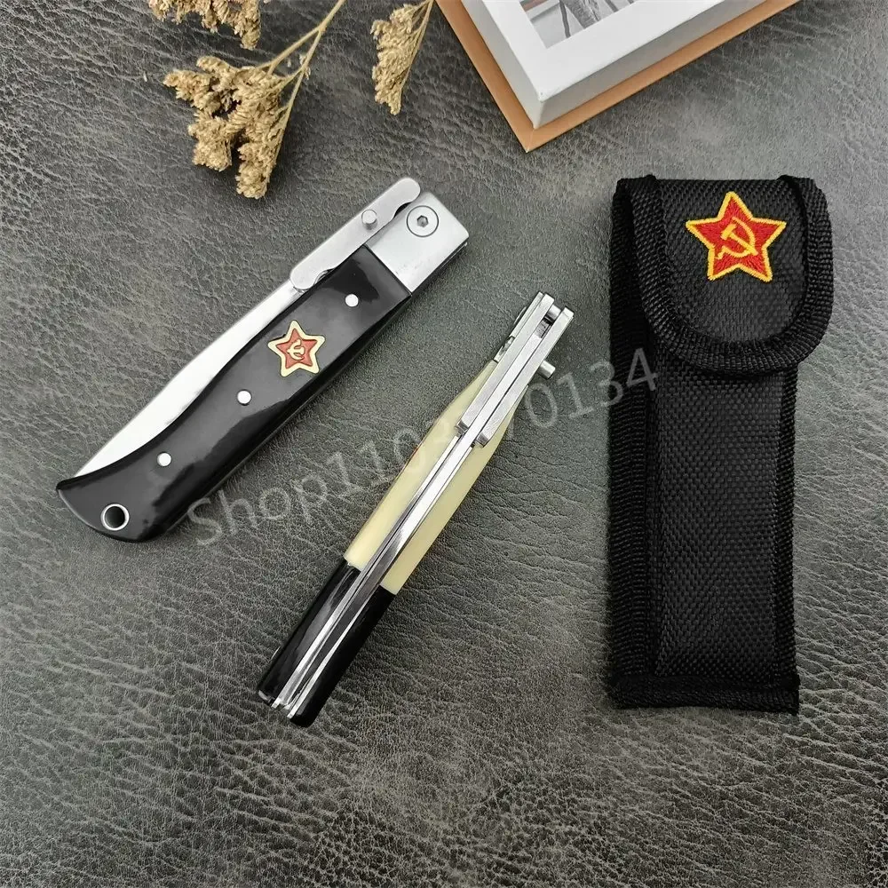 Russain Finka NKVD KGB Folding Knife 440C Blade ABS Handle Nylon Sheath Pocketknife Outdoor Military Survival Adventure Tools