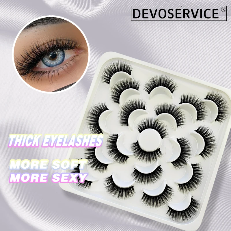 

DEVOSERVICE Eyelashes 10 Pairs False Eyelash Faux Mink Lashes Soft Fluffy Fake Lashes Makeup Eyelash Extension Bulk Wholesale