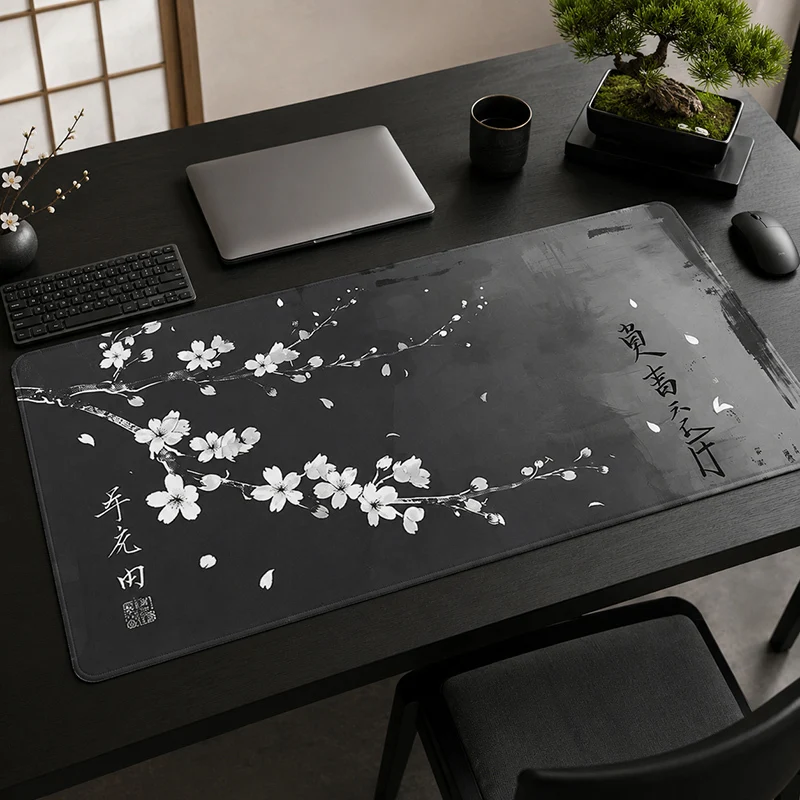 Mouse Pad Gamer Black And White Ink-wash Cherry Blossoms printon demand New Computer Home Mousepad XXL Desk Mats Natural Rubber