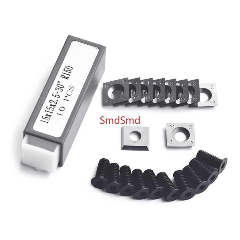 10pcs / Pack 15mm Square Carbide Steel Cutter Knives Blade 15x15x2.5-30° R150 with Screws Environmental Protect DropShipping