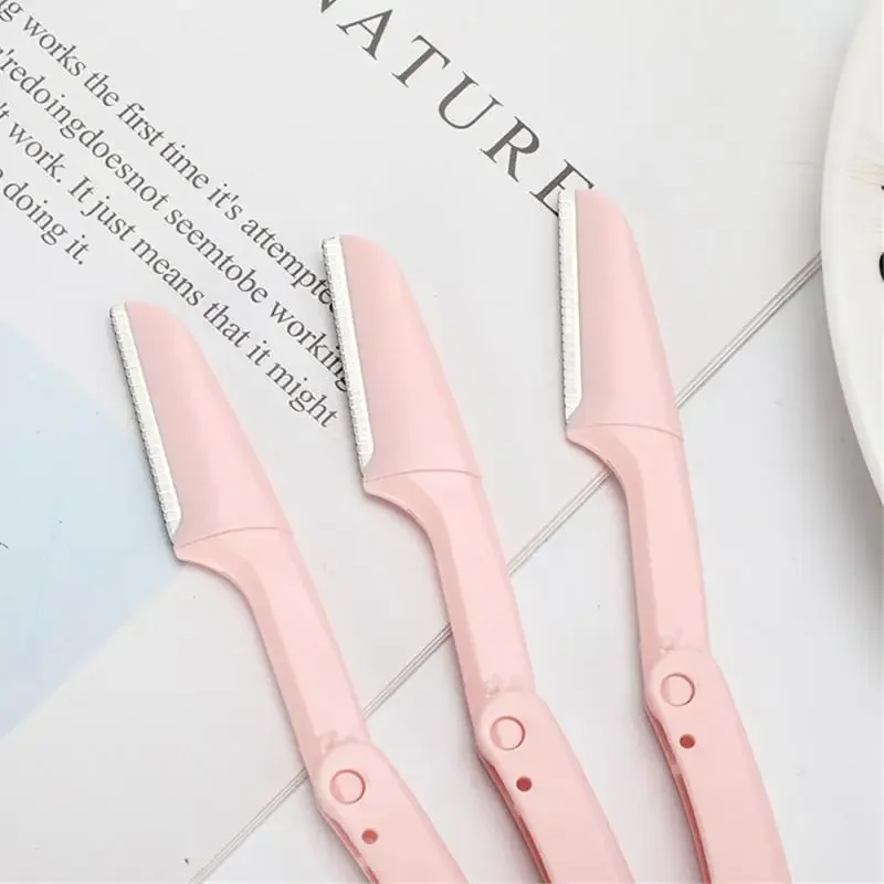 3 pçs rosa sobrancelha trimmer dobrável axila cabelo navalha lâmina sobrancelha shaper ferramentas de maquiagem sobrancelha raspagem faca iniciantes