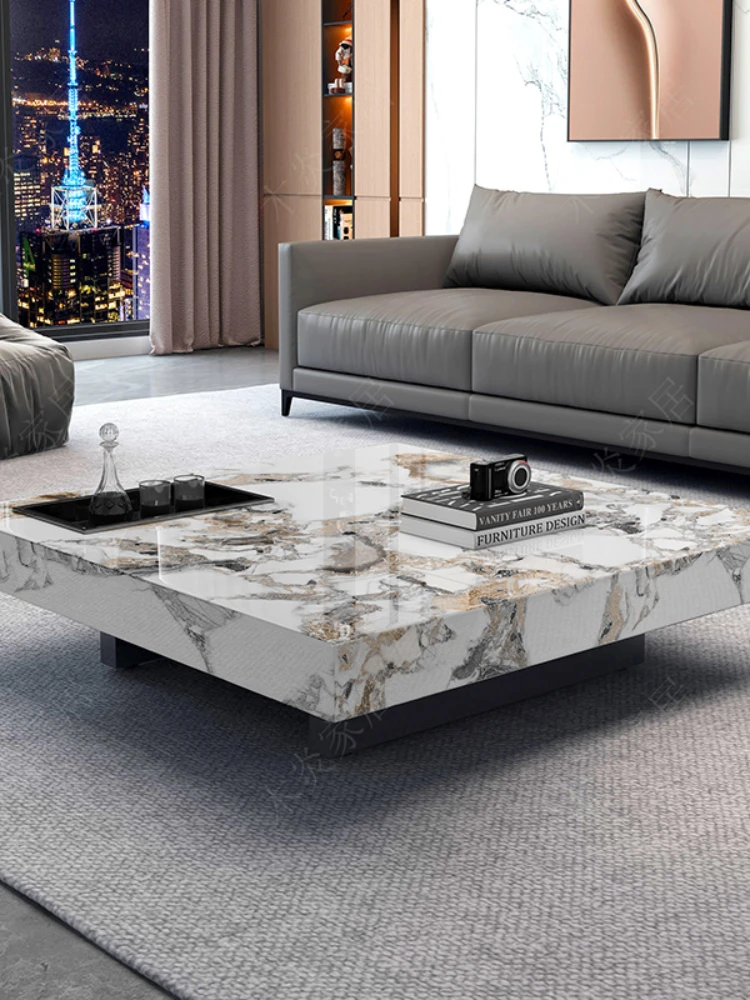 Modern Luxury Marble Coffee Table Design Simple Italian Style Square Coffee Table Living Room Table Base Entrance Hall Furniture