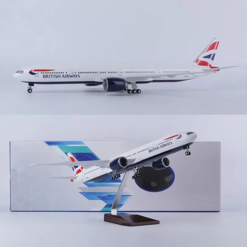 47CM 1/157 Scale B777 Aircraft BRITISH Airways Airlines Model W Light and Wheel Landing Gear Resin Plane Toy Collection Display