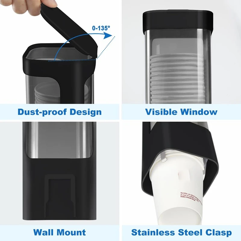 Dispenser per tazze ABVJ, portabicchieri per refrigeratore d'acqua per montaggio a parete, adatto per tazze piccole da 3-5 once, portabicchieri a tirante per casa, ufficio,