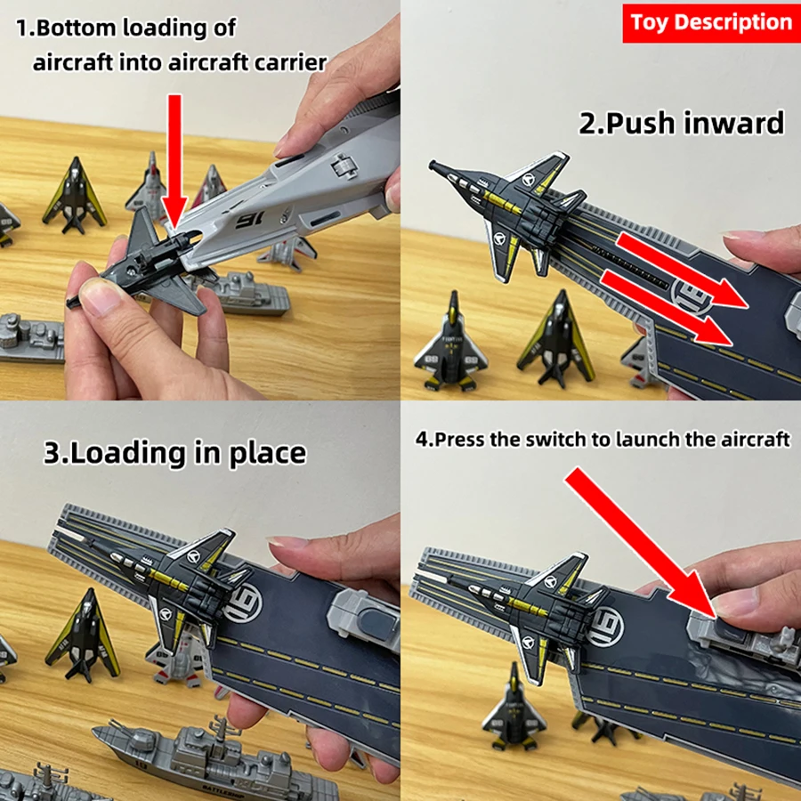 Warship Launcher (Capable of Launching Aircraft) Carrying 6 Fighter Jet Cruiser Models, CHILDREN'S Toy Boy, Holiday Gift