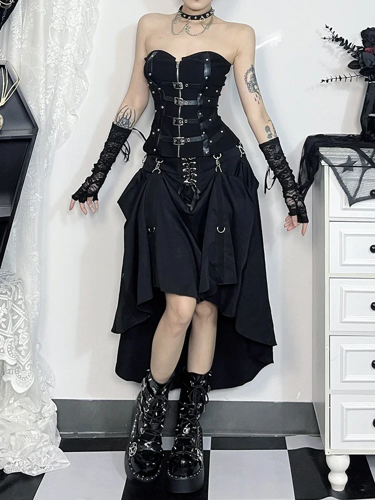 Orifice Goth Streetwear Jupe Gothique pour Femme, Harajuku, Emo, Dermatge, Grunge, Taille Haute, Bandage, A-line, Y2k, E-Girl, Indie Clothes