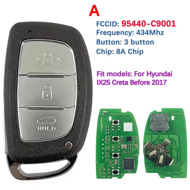 CN020228 Aftermarket 3 Button Smart Remote Car Key Fob 433Mhz 8A Chip P/N: 95440-C9001 95440-C9100 For Hyundai IX25 Creta 2017