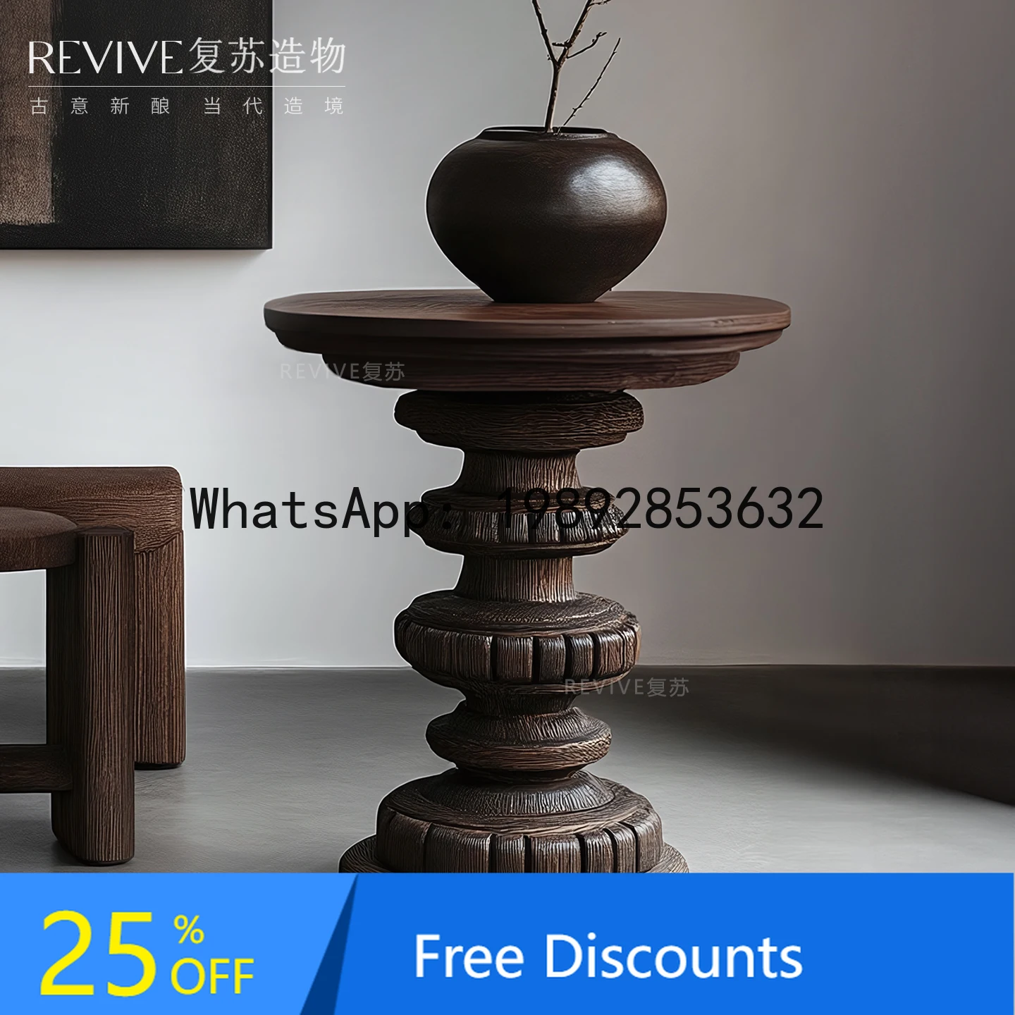 

LYY Vintage Style Round Table Living Room Sofa Side Retro Coffee Table Corner Tea Room Discussion Small Round