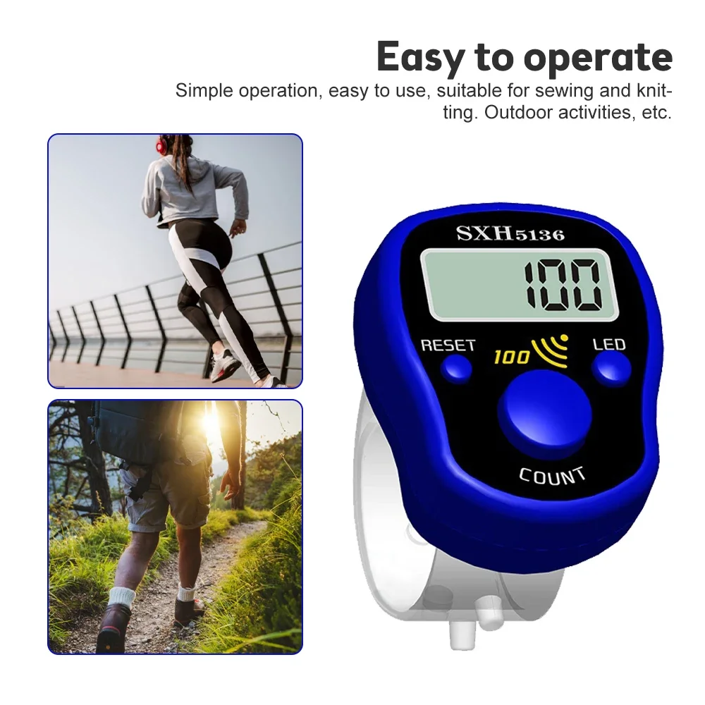 1 قطعة عداد الاصبع الرقمي LED الإلكترونية المحمولة عداد المسجل الفرس البنصر جولف أرقام غرزة ماركر لون عشوائي