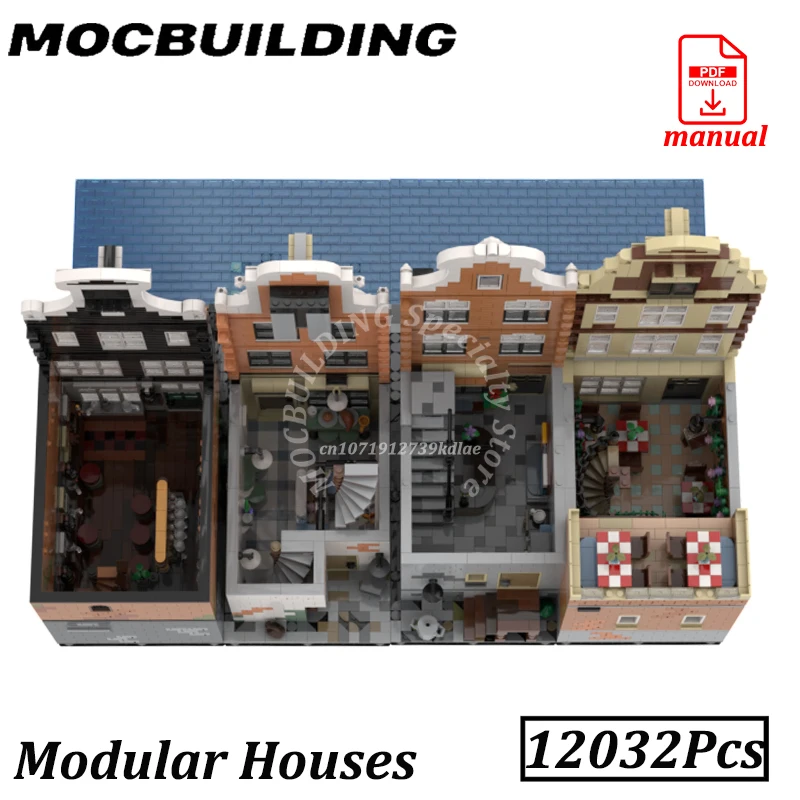 Modular House with Details Interiors Buildings Hotel Pub Blocks Restaurant Bricks MOC Building Block City Town Street Toys Gifts