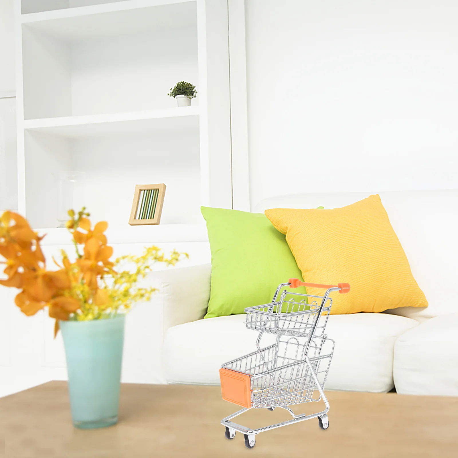 Mini Shopping Cart Supermarket Trolley Desktop Small Handcart Storage Organizer Container Decorative for Office Home School