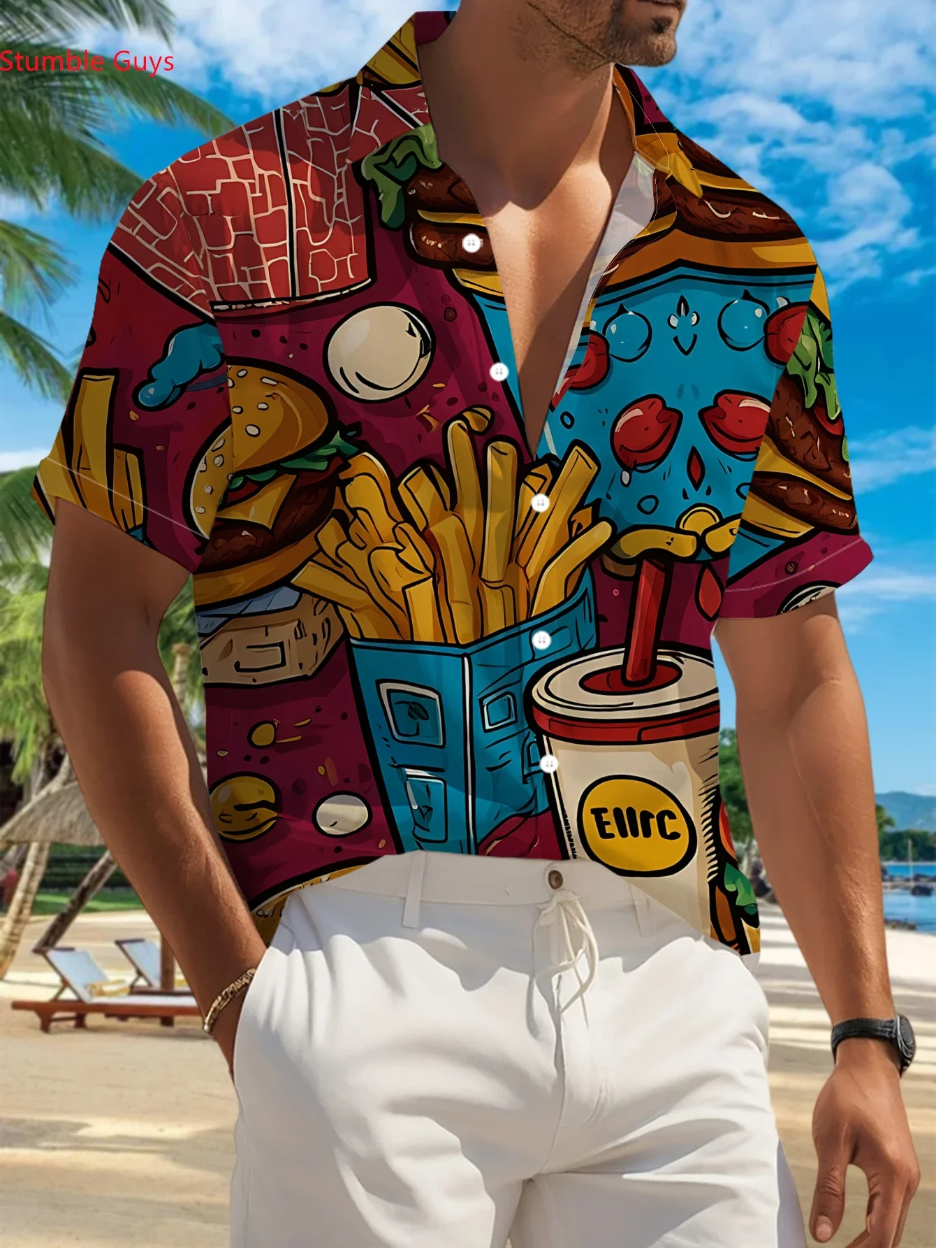 

Summer Men's Casual Party Shirt Hawaiian Style Man Short Sleeve Fashion Tropical Print Lightweight Beach Tops