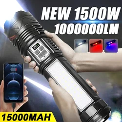 NEW USB Rechargeable 1000000LM Most Powerful Flashlight 15000mah Strong Light Tactical Flashlight Emergency Spotlight Zoom 6000m