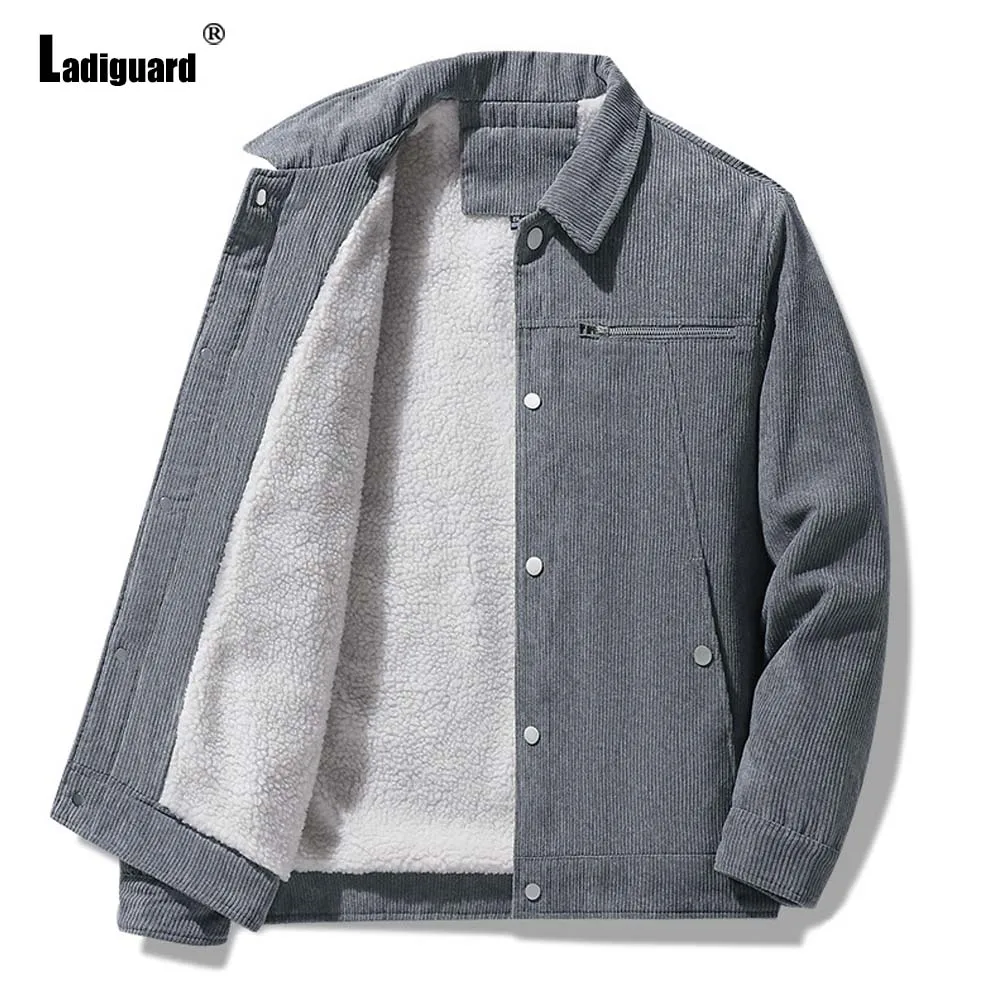 

Ladiguard Men Fashion Leisure Corduroy Jacket Plus Size 5xl Mens Vintage Zipper Pocket Tops Outerwear 2023 Winter Plush Coats