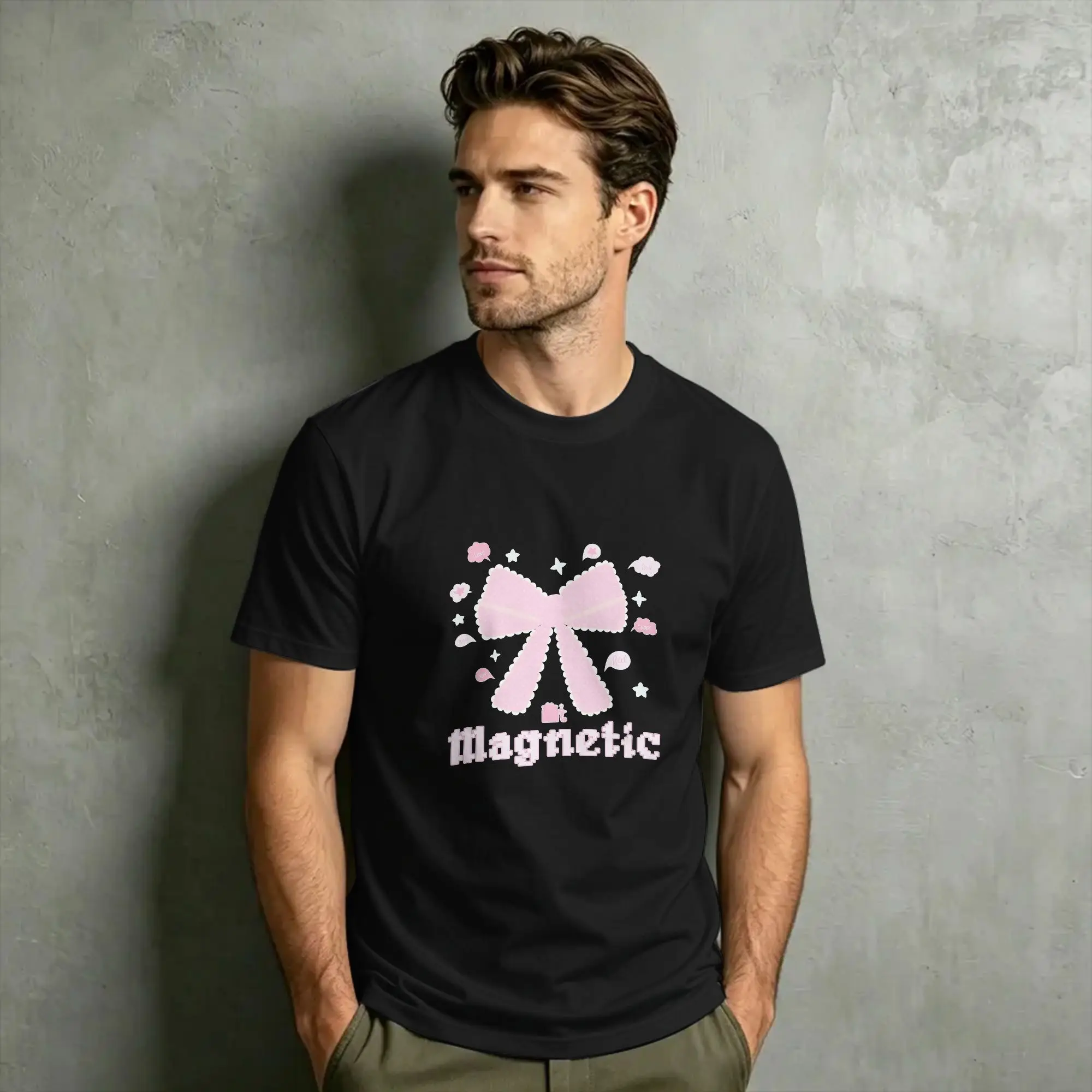 Men's T-Shirt MAGNETIC ILLIT Vintage Cotton Tees Short Sleeve  T Shirts O Neck Tops Graphic