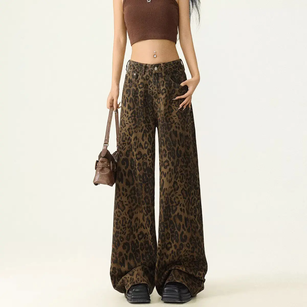 American Retro High Waist Wide Leg Denim Pants Women's Pear Shape Drape Loose Slim Straight Floor-Length Spring Jeans