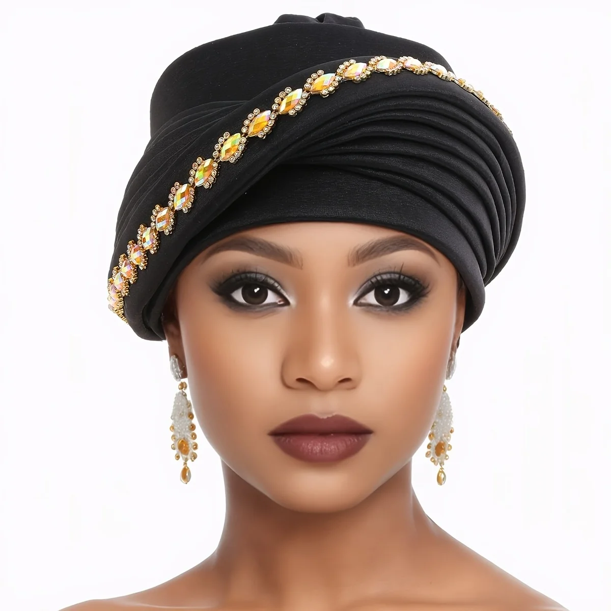 Women's Gele Headscarf, Automatic Braiding, Ready to Wear, Various Colors, Elegant Headwear for Church, Weddings, Parties & Dail
