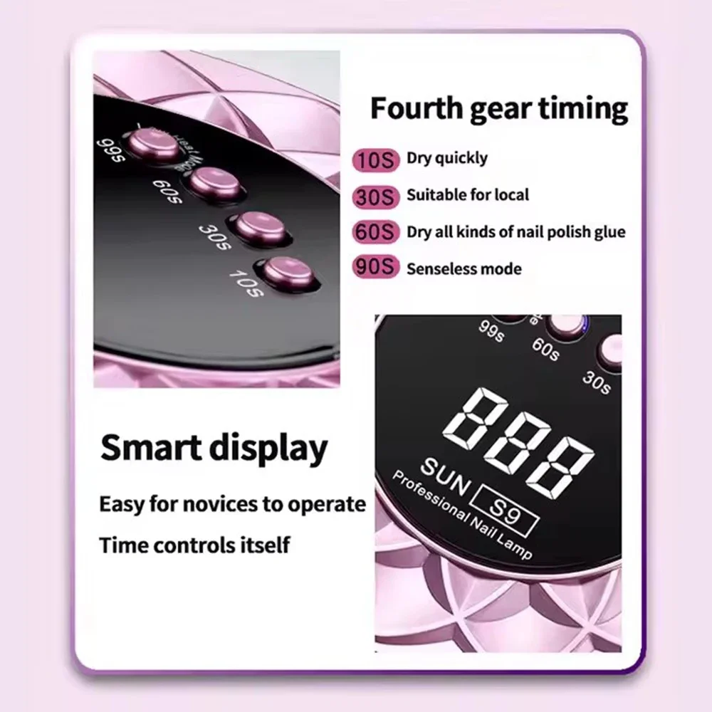 268W UV LED Nail Drying Lamp Professional UV Nail Art Dryer Light for Gel Nails 57 Beads Fast Curing UV Gel Polish Lamp