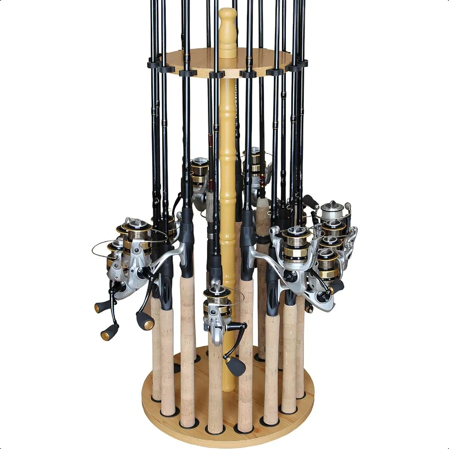 

Rush Creek Creations Round 16 Fishing Rod Storage Rack Features Traditional Handcrafted Wood Post No Tool Assembly Wood Grain L