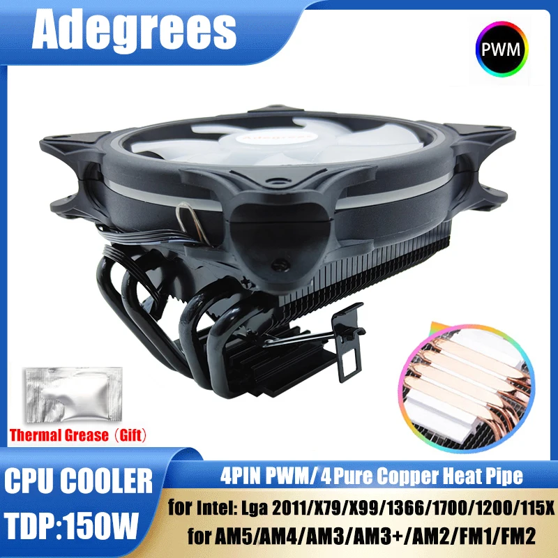 X99 CPU Air Cooler 4 Heat Pipe 120MM PC Processador CPU Radiator for LGA 1700 1200 115X 2011 1366 AMD AM3 AM4 AM5 Ventilador