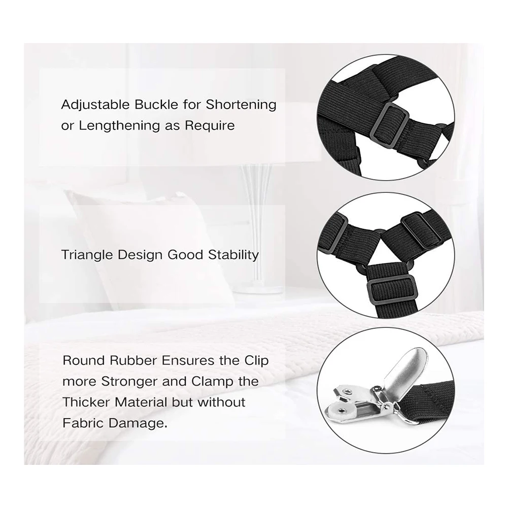 A98E-2Pcs Adjustable Elastic Suspenders Gripper Straps Clip For Bed Sheets Mattress Covers Sofa Cushion (Black)