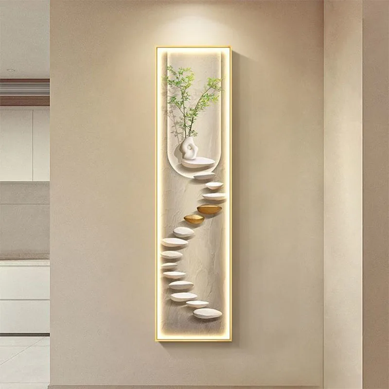 Imagem -04 - Led Nordic Entrance Decoração Pintura Pintura Pendurada no Corredor Moderno Pequeno Verde Fresco Planta Mural Luzes High-end