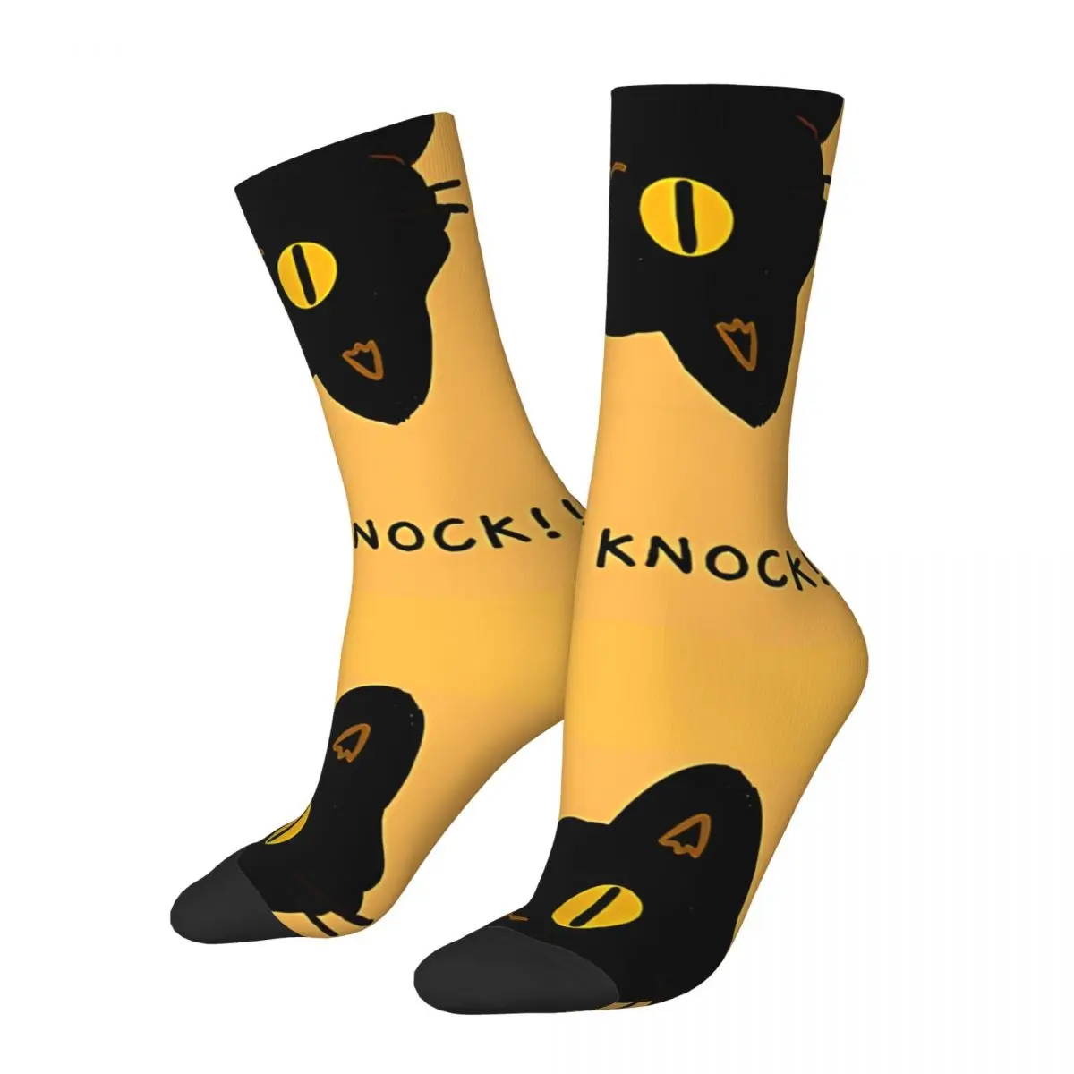 Funny Men's Socks Cats Knock Knock Vintage Meow Harajuku Crazy Crew Sock Gift Pattern Printed