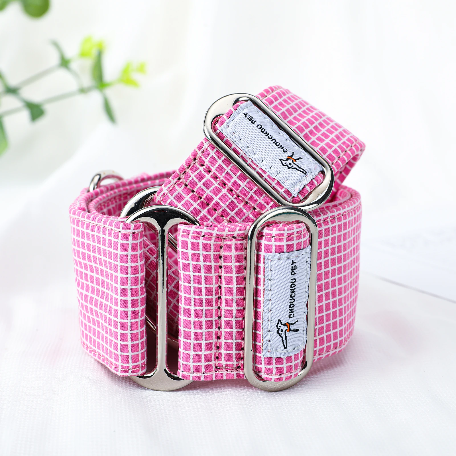Verstellbarer Weicher Baumwollhalsband für Italienische Windhunde im Sommer Frühling Blau Rosa Kariert Outdoor-Zubehör für Große Hunde im Herbst – Detail 9