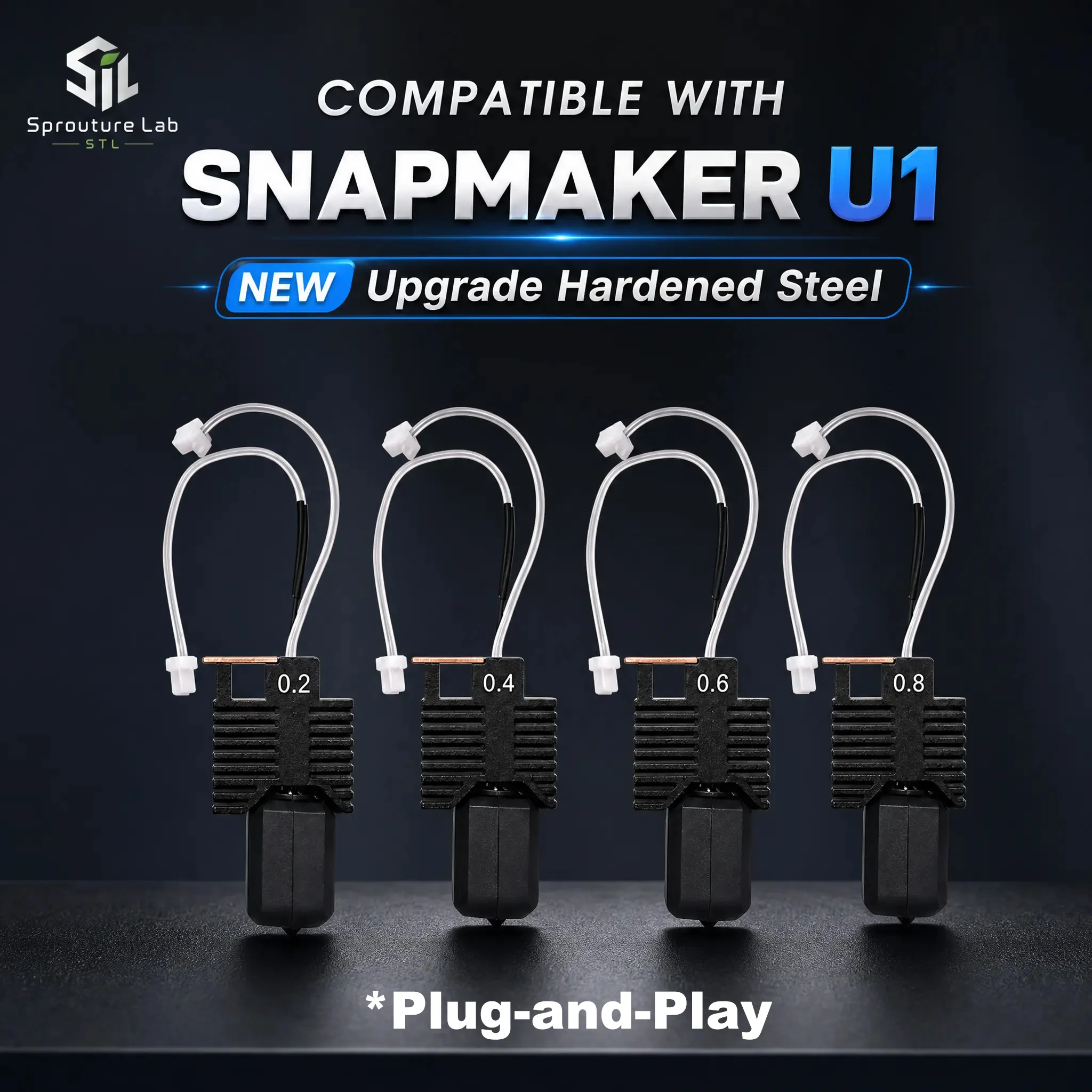 Für Snapmaker U1: Komplett montiertes Hotend-Kit mit integrierter 0,4-mm-Düse aus gehärtetem Stahl, 24V 48W Keramikblock-Kit, verbessertes U1 Hotend