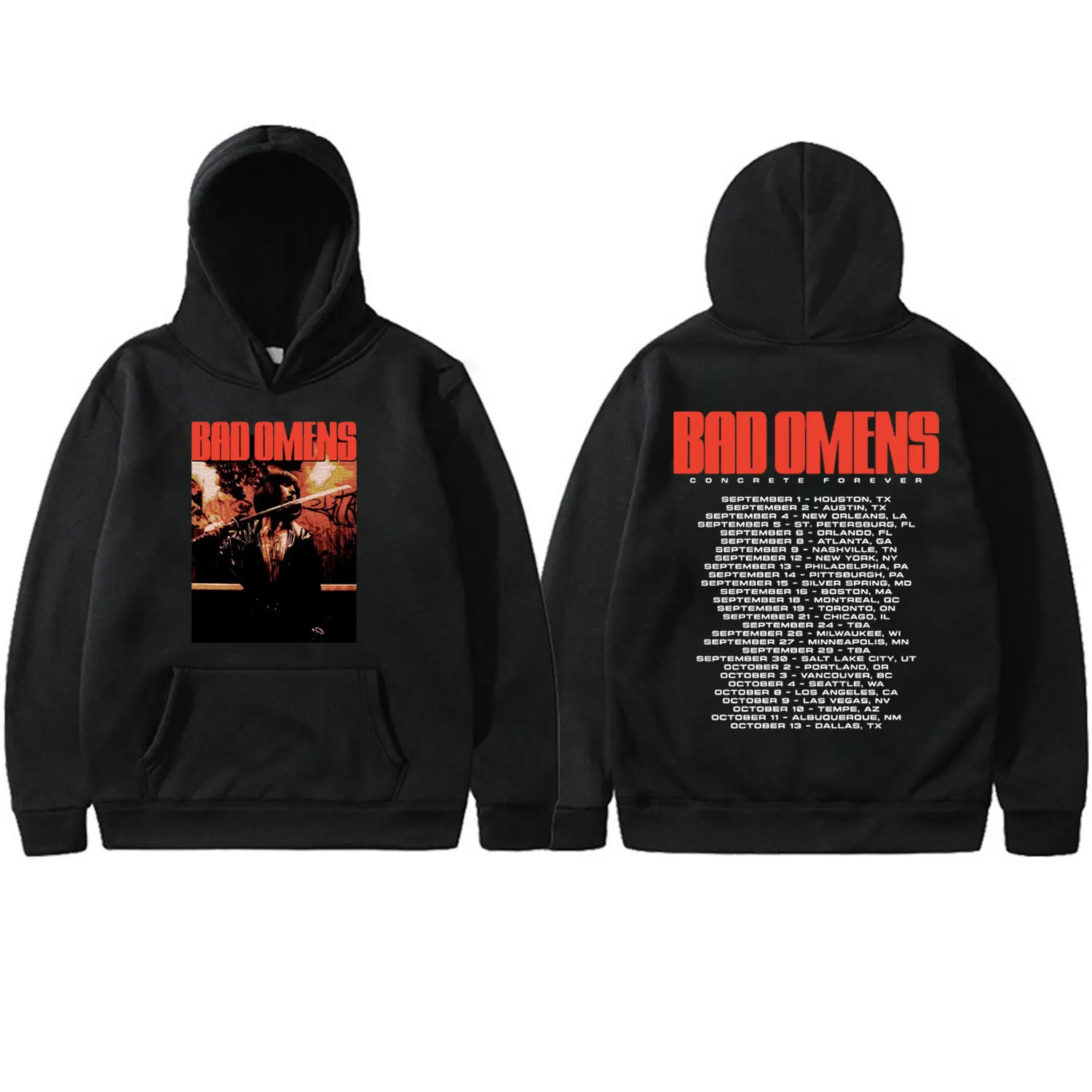 

2023 Bad Omens Band Concrete Forever Fall Tour Hoodies Hip Hop Vintage Hooded Sweatshirt Men Women Rock Fashion Trend Pullovers