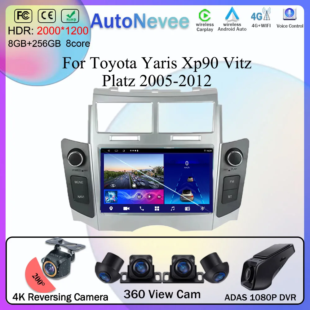 7 inch Carplay Android For Toyota Yaris Xp90 Vitz Platz 2005-2012 Auto Radio Multimedia Player GPS Navigation 5G WIFI BT No 2Din