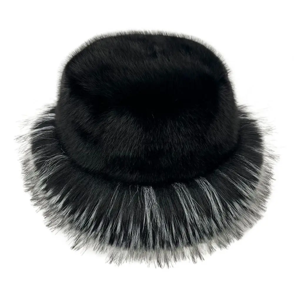 

Fashion Windproof Fluffy Fur Bucket Hat Ear Protection Warmth Fisherman Hat Soft Plush Women Panama Cap Winter