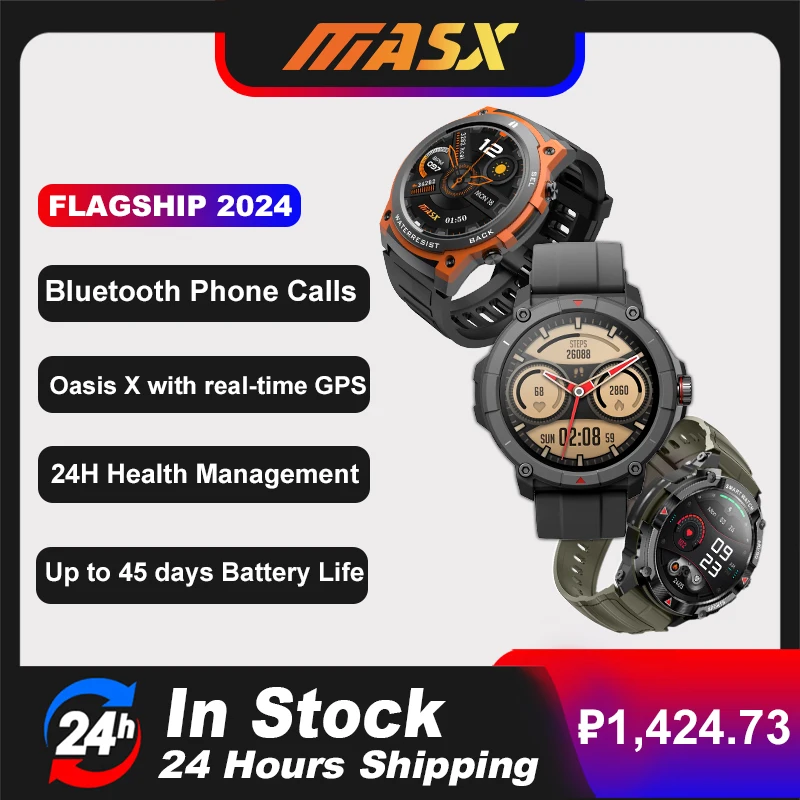 MASX Oasis X Premium GPS Smart Watch  HD Display Built-in GPS Hi-Fi Bluetooth Phone Calls Aurora one Military Grade Sports Watch