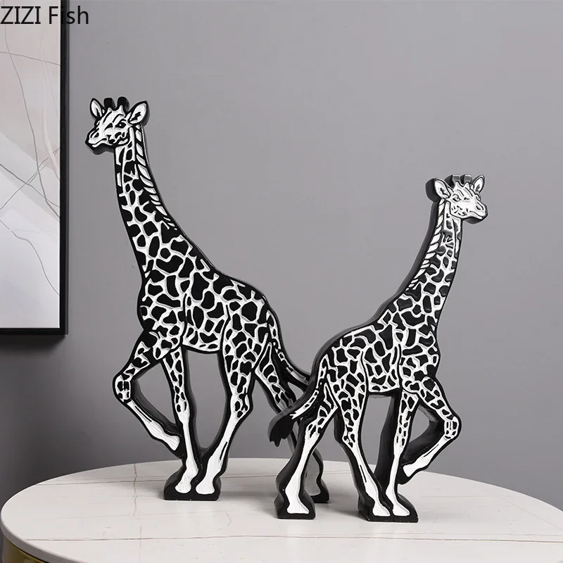 Resin Animal Ornament Giraffe Zebra Bird TV Cabinet Decorations Crafts Statue Knickknacks Figurines Home Decor Accessories