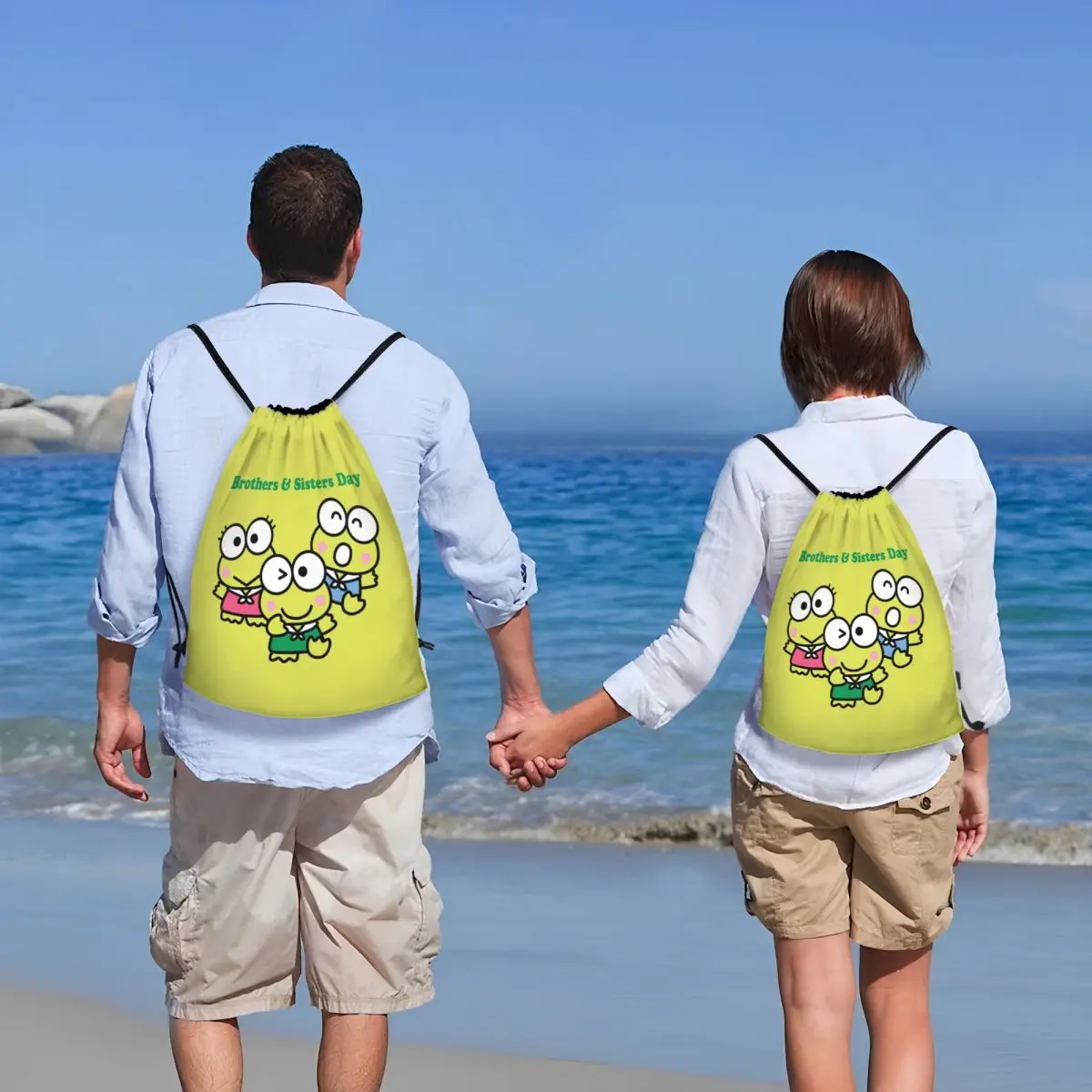 Zaino personalizzato Keroppi con coulisse Donna Uomo Palestra Sport Sackpack Borsa per la spesa portatile per cartoni animati