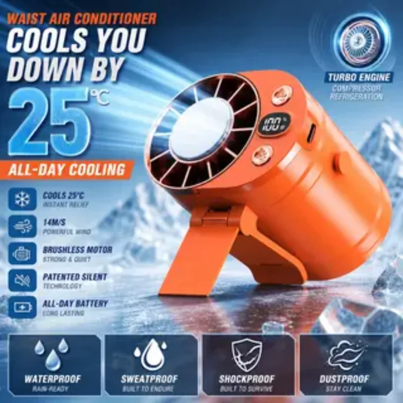 2026 New Upgrade Cooling Clip On Waist Fan With Digital Display Portable Personal Mini Air Conditioner For Hiking Camping Workin