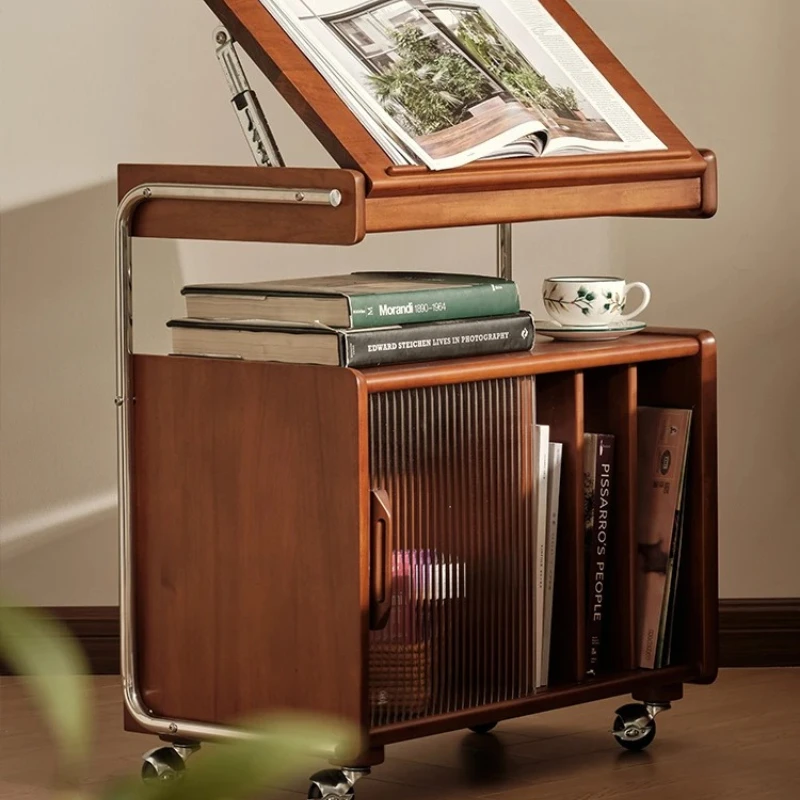 خزانة منخفضة من الخشب الصلب على الطراز الياباني مع خزائن مع باب زجاجي وخزانة مجلات تخزين قديمة متوسطة #1